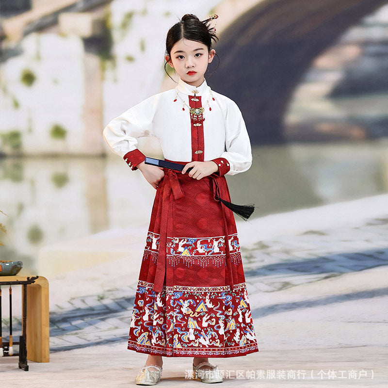 Girls' Hanfu Princess Set | Modernized Ming-Style Ma Mian Skirt | Spring/Autumn Tang-Inspired Chinese Outfit