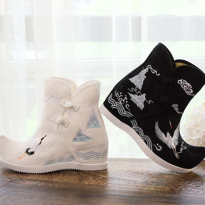 Yunjian - Botas cortas bordadas de 7 cm de altura para Hanfu, estilo étnico, bordadas, de tela