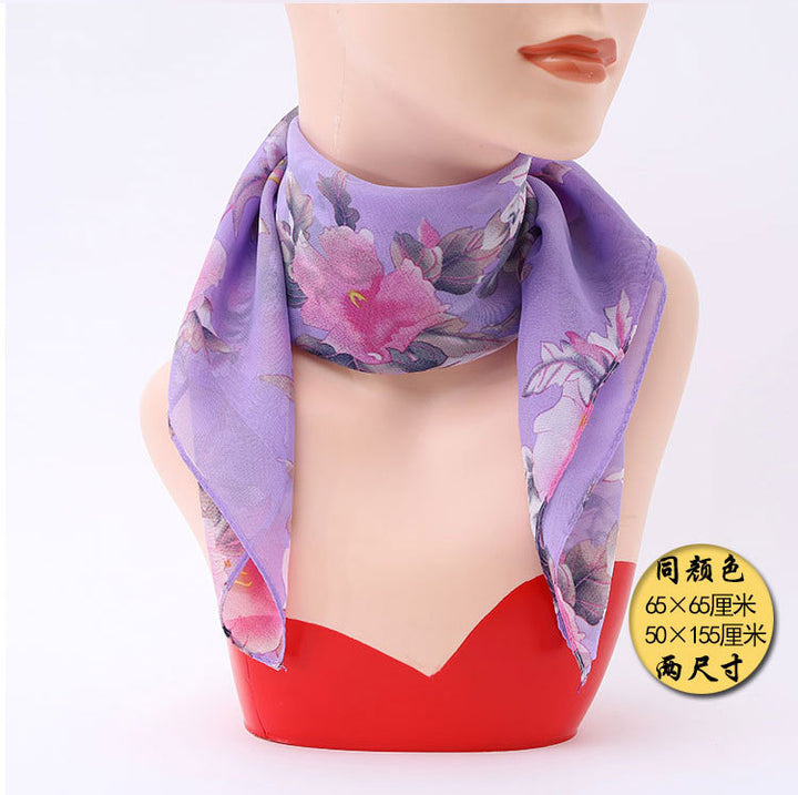Pañuelo cuadrado pequeño estilo chino: versátil pañuelo de seda estampado para mujer, pañuelo para la cabeza, elegante pañuelo para el cuello, venta directa al por mayor.