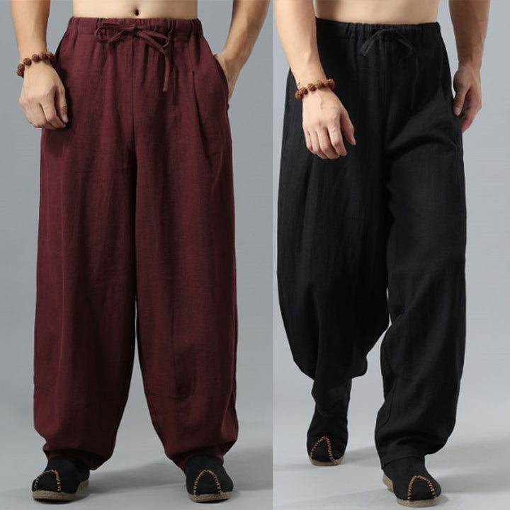 Pantalones de lino de verano de corte holgado estilo chino | Pantalones farol de algodón y lino