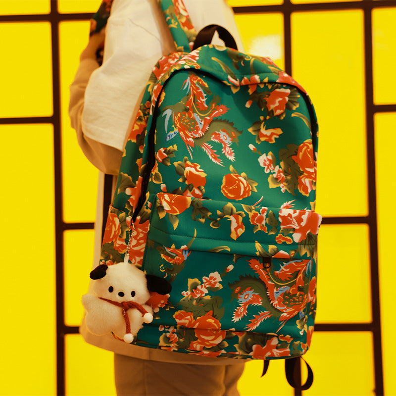 Mochila con estampado floral del noreste de estilo nacional chino: diseño único para estudiantes de secundaria y universidad