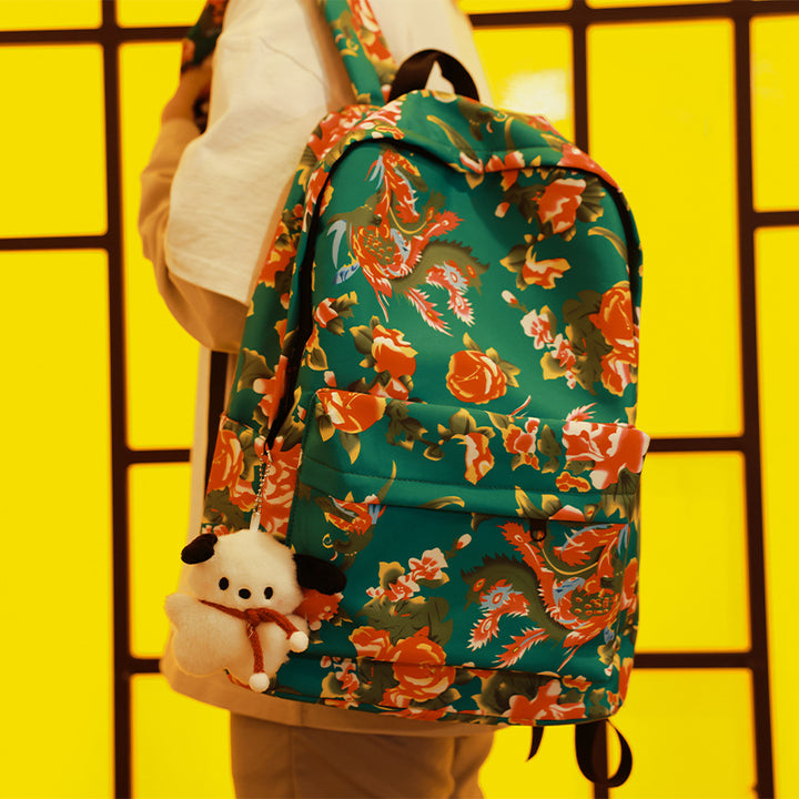 Mochila con estampado floral del noreste de estilo nacional chino: diseño único para estudiantes de secundaria y universidad
