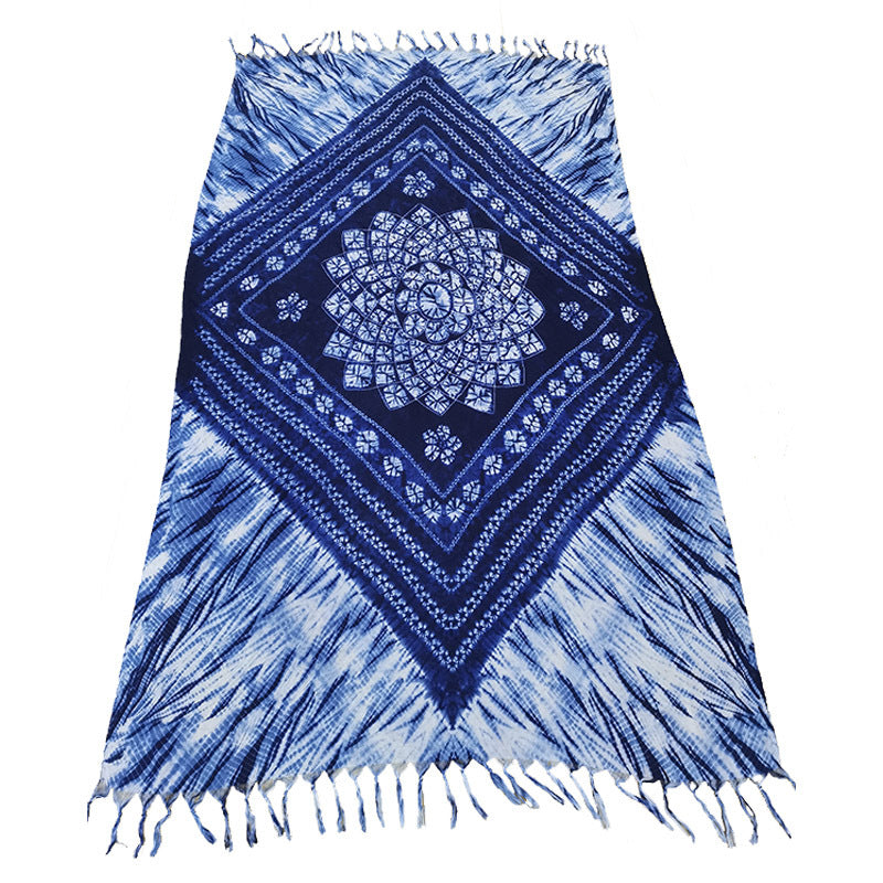 Ethnic Tie-Dye Scarf – Four-Leaf Clover Cotton-Linen Wrap