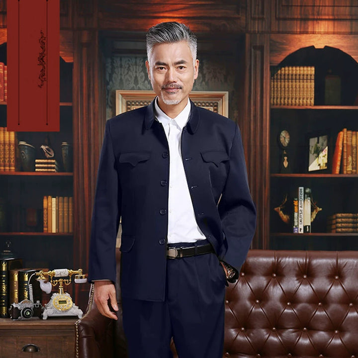 Chaqueta Zhongshan para hombre mayor | Ropa de trabajo de una sola capa y ropa formal de doble capa para primavera y otoño