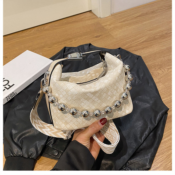 Nuevo bolso estilo cubo de tela con cuentas de estilo chino - Verano 2024, bandolera y bandolera con cadena
