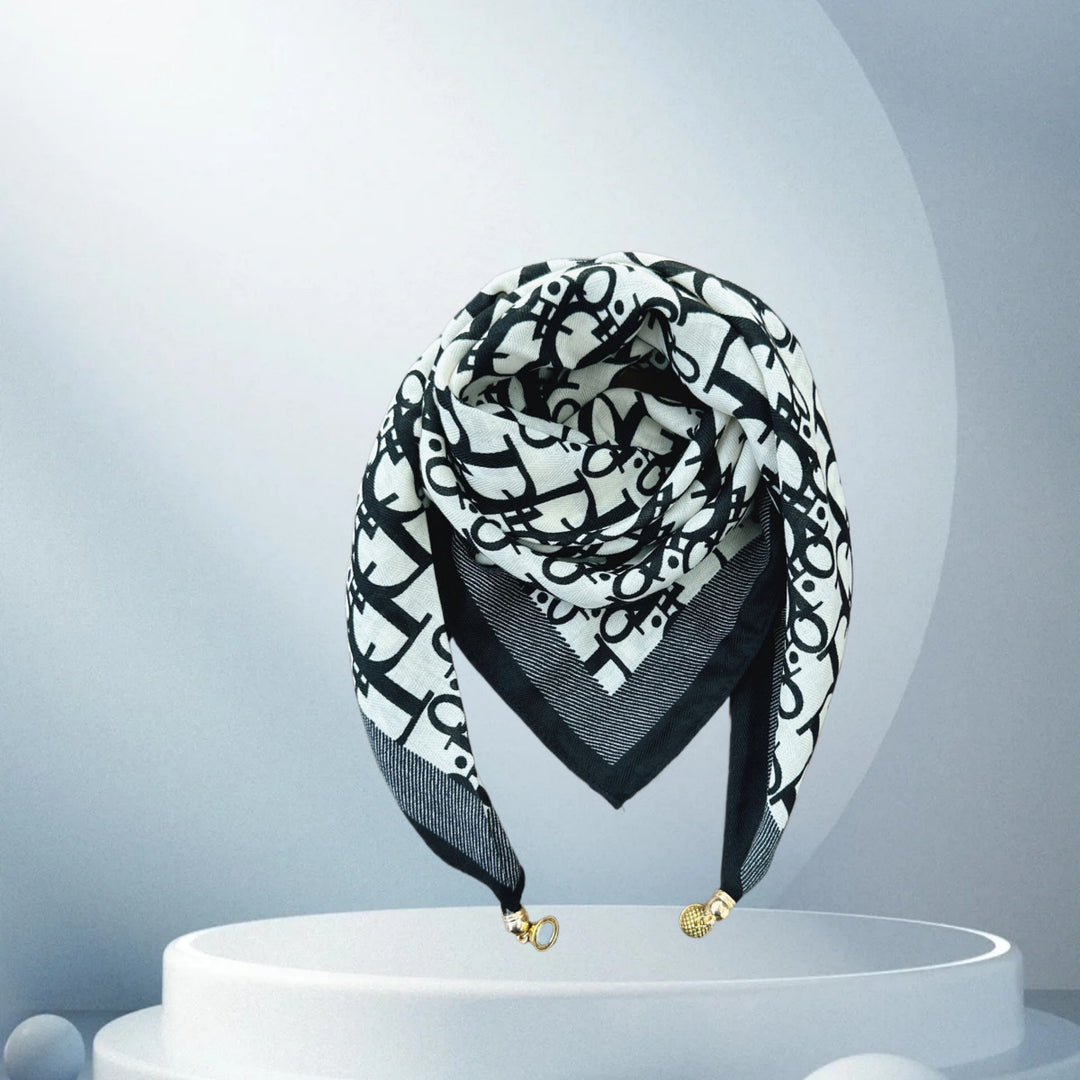 Vintage Print Magnetic Buckle Triangle Scarf – Elegant Lightweight Neck Scarf