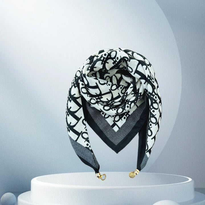 Vintage Print Magnetic Buckle Triangle Scarf – Elegant Lightweight Neck Scarf