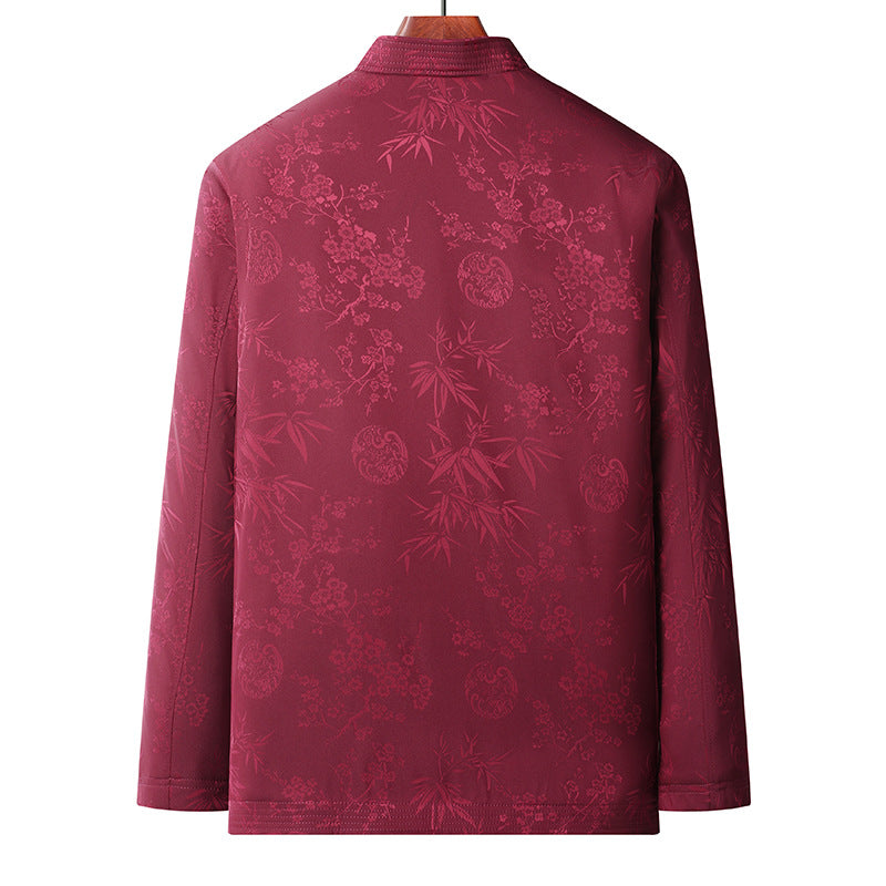Traje Tang para hombre de otoño e invierno | Chaqueta de algodón para abuelos mayores | Abrigo polar grueso retro | Conjunto Hanfu para papá