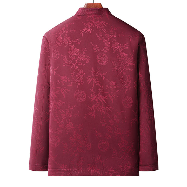 Traje Tang para hombre de otoño e invierno | Chaqueta de algodón para abuelos mayores | Abrigo polar grueso retro | Conjunto Hanfu para papá
