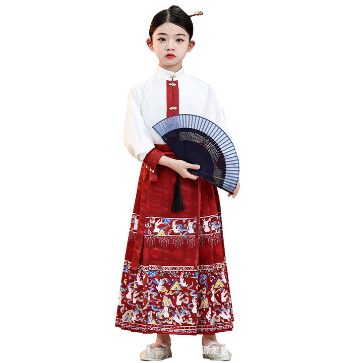 Girls' Hanfu Princess Set | Modernized Ming-Style Ma Mian Skirt | Spring/Autumn Tang-Inspired Chinese Outfit