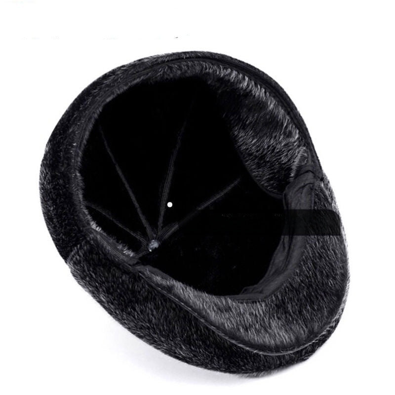 Boina de piel de visón para hombre mayor: gorro de pico de pato cálido y elegante para otoño e invierno.