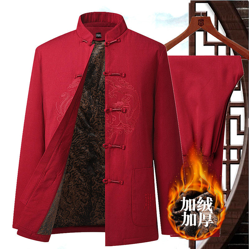 Elderly Men's Tang Suit Cotton-Padded Jacket | Winter Dad's Coat | Grandpa's Autumn and Winter Chinese Style Thickened and Fleece-Padded Set