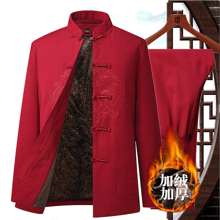 Elderly Men's Tang Suit Cotton-Padded Jacket | Winter Dad's Coat | Grandpa's Autumn and Winter Chinese Style Thickened and Fleece-Padded Set