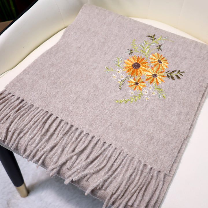 Multiple Styles of National Trend Embroidered Merino Wool Scarves for Women – Red Dragon Year Gift, Autumn and Winter Warmth, Neck Wrap for Mom