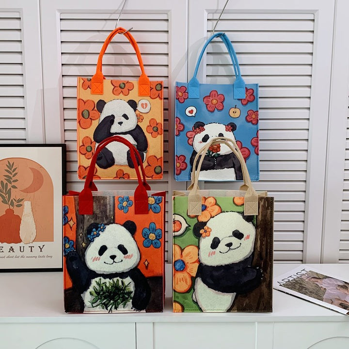 Bolso tote de fieltro con diseño de panda floral: un bolso de tendencia nacional