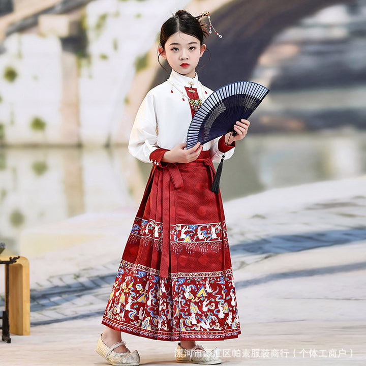 Girls' Hanfu Princess Set | Modernized Ming-Style Ma Mian Skirt | Spring/Autumn Tang-Inspired Chinese Outfit