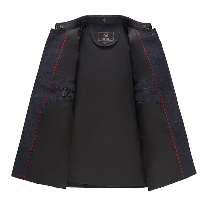 Traje Zhongshan de alta gama para hombres de mediana edad y mayores, traje de otoño e invierno engrosado más traje Zhongshan de terciopelo para papá, abrigo de abuelo anciano