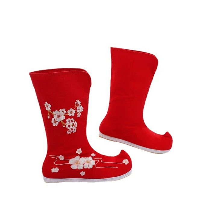 Botas Hanfu de traje antiguo, zapatos bordados para hombres y mujeres, zapatos chinos de caña alta de estilo antiguo, zapatos Hanfu para actuación teatral
