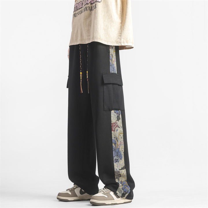 Nuevo estilo de verano para hombre XXBRO: tendencia nacional, nuevo estilo chino, estampado de osito, pantalones casuales de seda helada, pantalones rectos de trabajo.