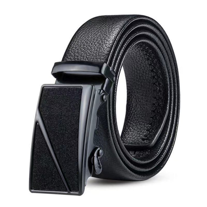 Cinturón de cuero informal de negocios para hombre: hebilla automática con diseño texturizado de grano de lichi.