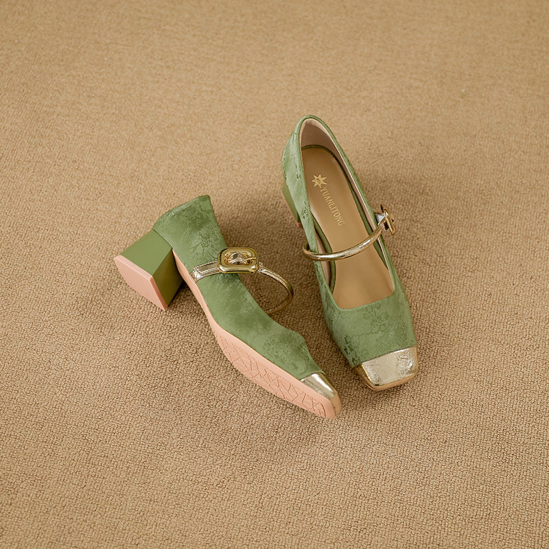 Moda Yuanlitong para mujer 2024: zapatos Mary Jane estilo chino, piel de alta gama y tacón alto.