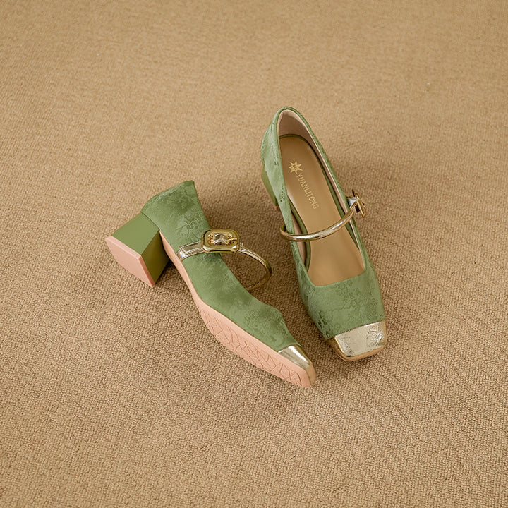 Moda Yuanlitong para mujer 2024: zapatos Mary Jane estilo chino, piel de alta gama y tacón alto.
