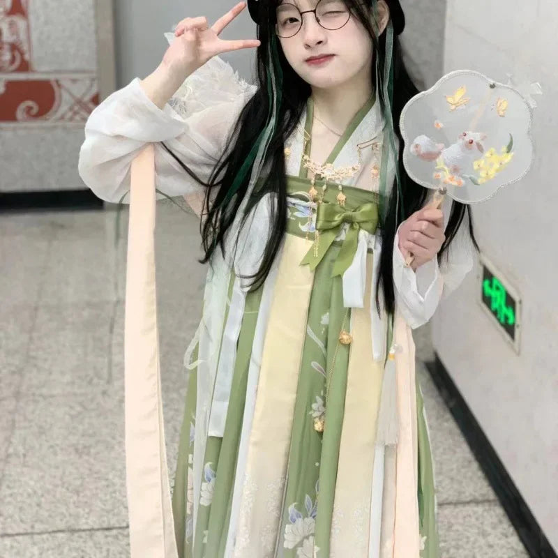 Nueva falda hasta el pecho estilo Tang para mujer Hanfu con estampados de repollo para estilos diarios de primavera y verano, disfraces de estilo chino diarios