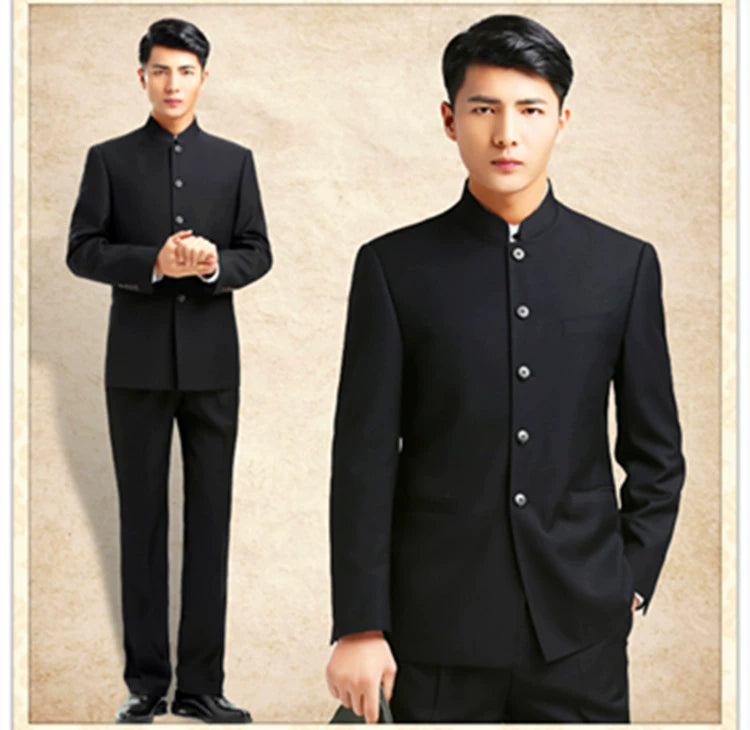 Men’s Zhongshan Jacket for Young Men | Slim-Fit New Chinese Style Stand Collar Wedding & Host Outfit | Chinese Style Performance Costume