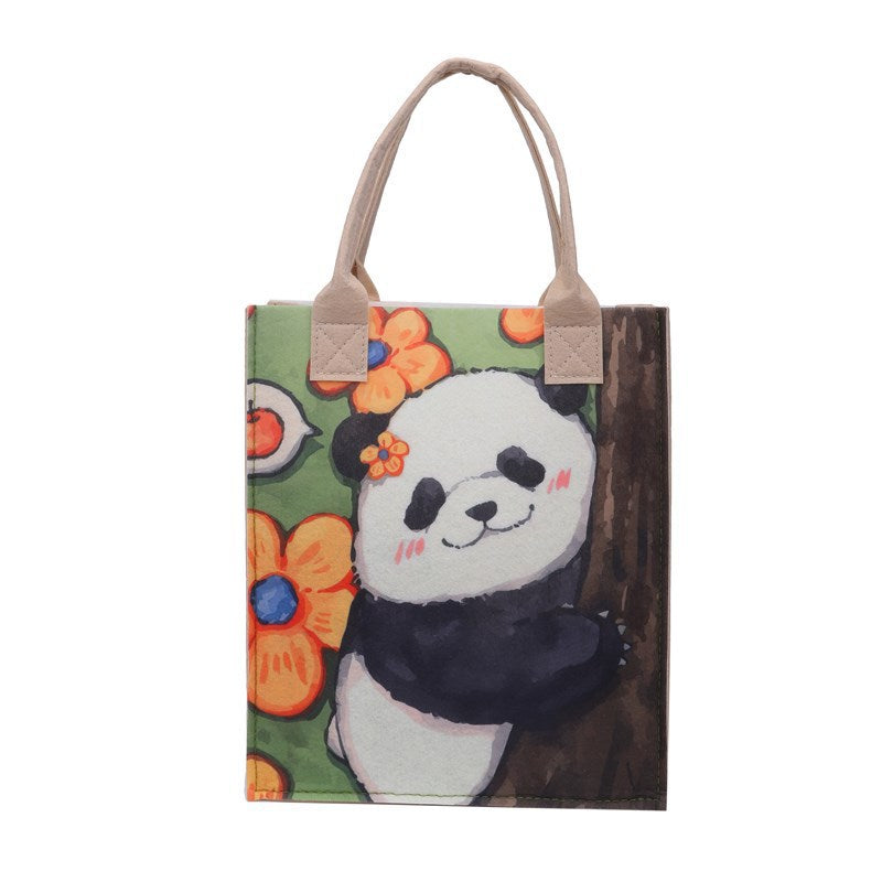Bolso tote de fieltro con diseño de panda floral: un bolso de tendencia nacional