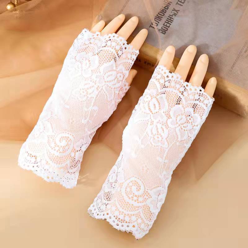 Spring/Summer Women's Lace Mesh Half-Finger Gloves – Sun Protection Touchscreen Bridal Gloves
