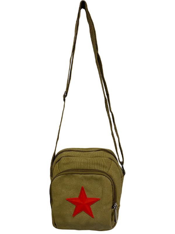 Vintage Mao Zedong "Serve the People" Red Army Bag, Lei Feng Canvas Five-Pointed Star Crossbody Bag, Red Star Shoulder Bag, Green Retro Style