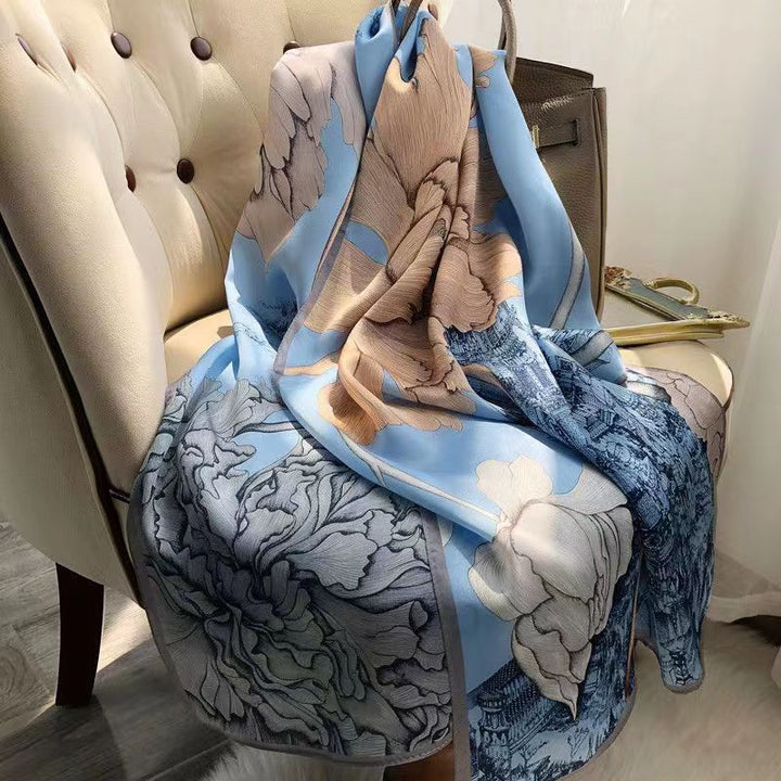 Nuevo regalo de estilo chino para mujer: pañuelo de seda con estampado "Mil millas de ríos y montañas", chal cuadrado grande para el Día de la Madre.