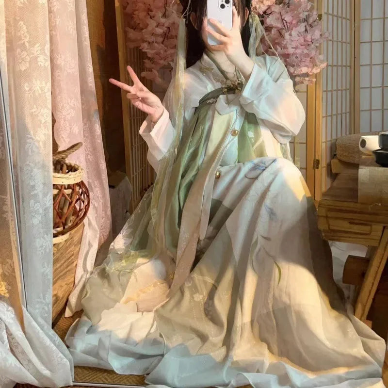 Nueva falda hasta el pecho estilo Tang para mujer Hanfu con estampados de repollo para estilos diarios de primavera y verano, disfraces de estilo chino diarios