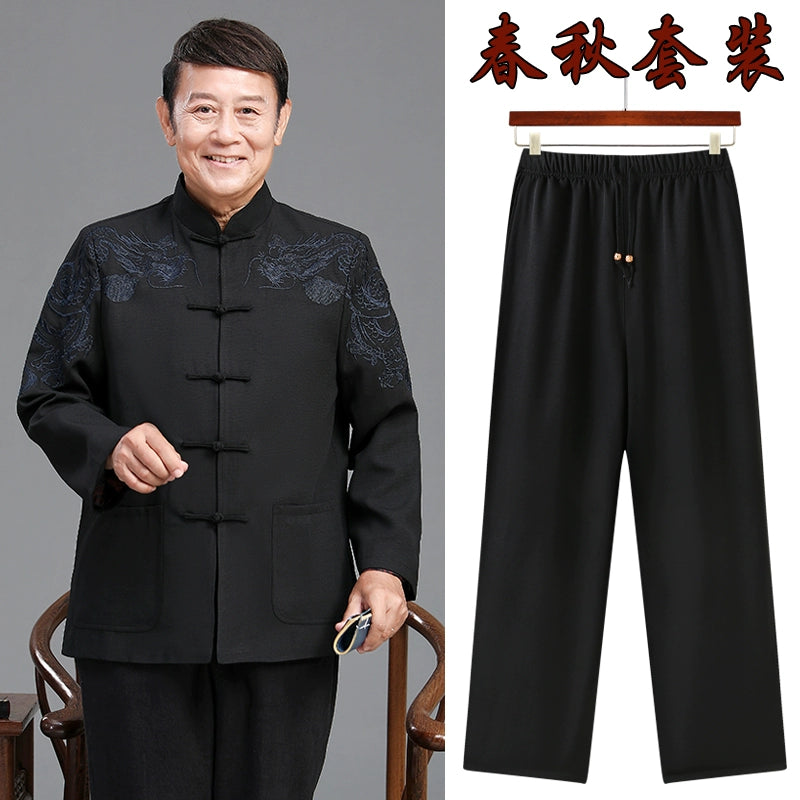 Traje Tang para hombres mayores | Chaqueta casual estilo chino para abuelo | Conjunto de primavera y otoño para boda de papá en Zhongshan