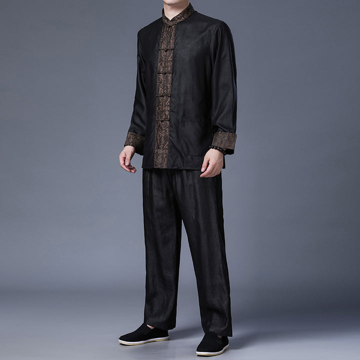 Chaqueta de seda Xiangyun Tang para hombre | Chaqueta tradicional china de manga larga para primavera y otoño | Prendas de abrigo de seda de estilo chino de mediana edad