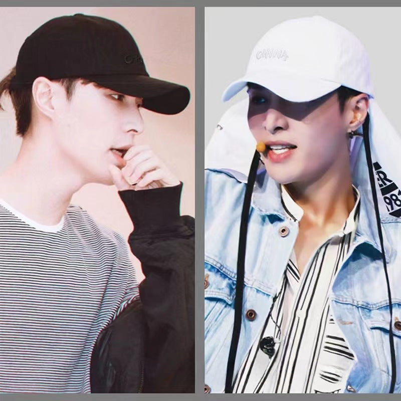Gorra de béisbol rígida con bordado chino estilo Zhang Yixing: tendencia nacional, gorra negra extragrande para cabezas grandes, estilo informal.