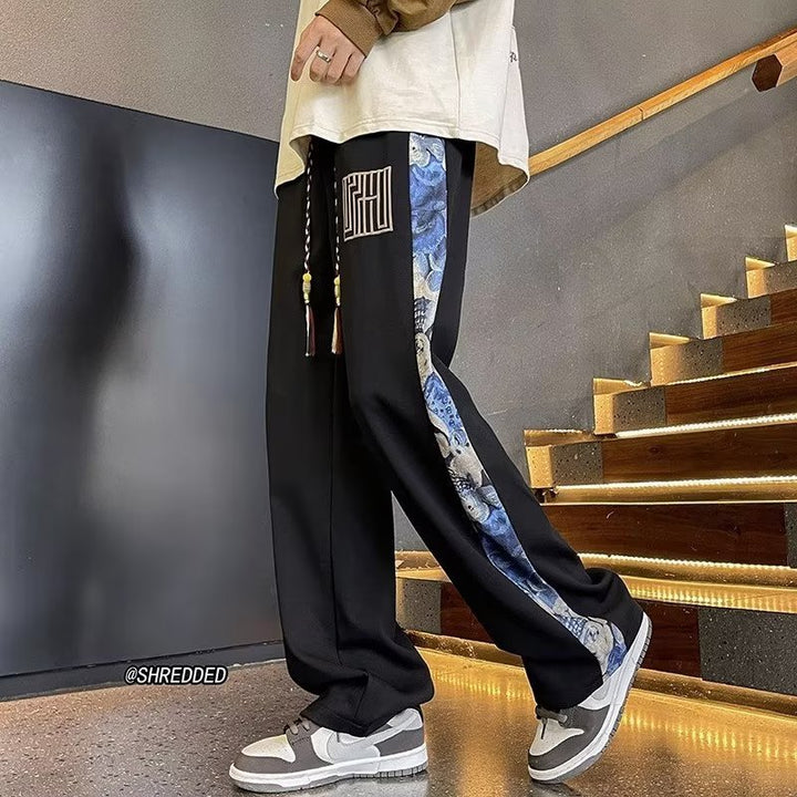 Pantalones casuales de pierna ancha para hombre, estilo chino | Pantalones deportivos holgados de primavera y otoño