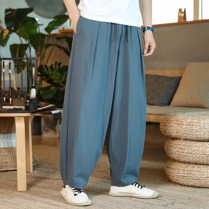 Pantalones de lino de verano de corte holgado estilo chino | Pantalones farol de algodón y lino