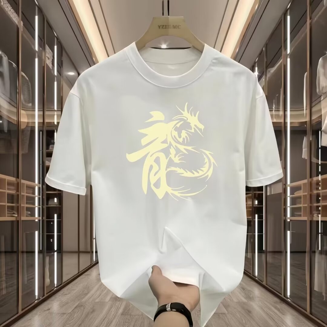 2024 Men’s Summer National Wind Dragon Print T-Shirt – Trendy Loose-Fit Casual Half-Sleevev