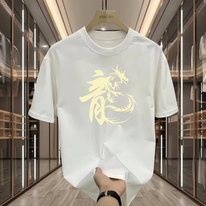 2024 Men’s Summer National Wind Dragon Print T-Shirt – Trendy Loose-Fit Casual Half-Sleevev