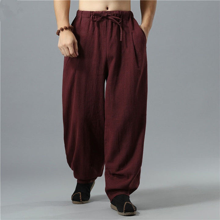 Pantalones de lino de verano de corte holgado estilo chino | Pantalones farol de algodón y lino