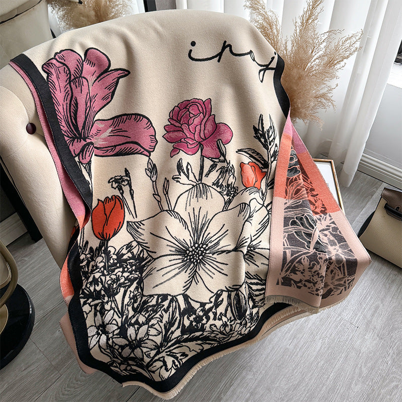 National Style Floral Print Shawl – Artistic and Elegant