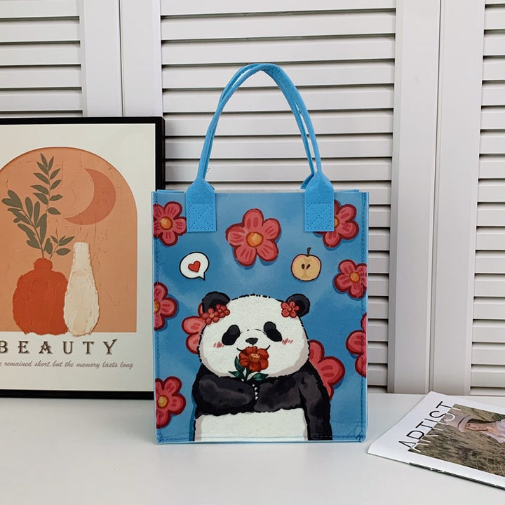 Bolso tote de fieltro con diseño de panda floral: un bolso de tendencia nacional