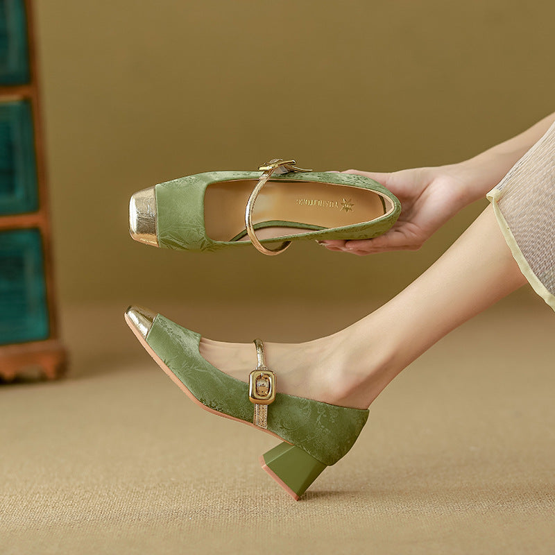 Moda Yuanlitong para mujer 2024: zapatos Mary Jane estilo chino, piel de alta gama y tacón alto.
