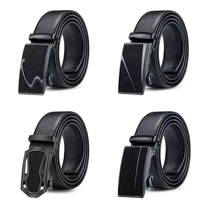 Cinturón de cuero informal de negocios para hombre: hebilla automática con diseño texturizado de grano de lichi.