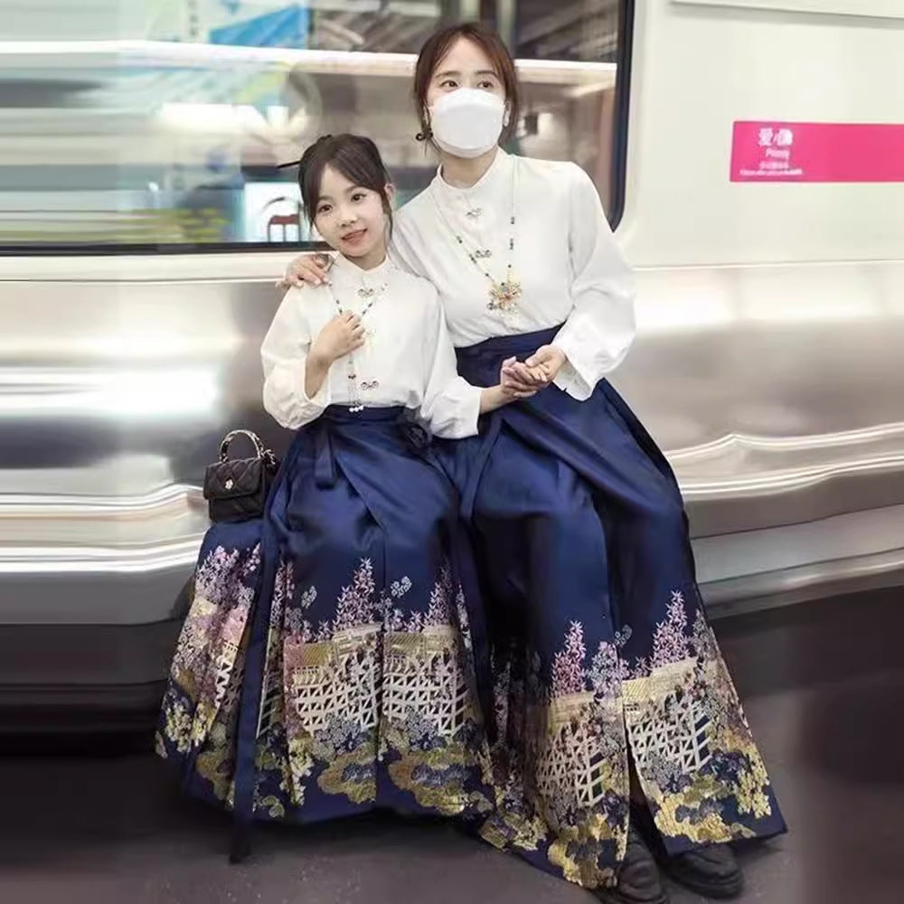 Mother-Daughter Ma Mian Skirt Set – Traditional Chinese Style, High-End New Oriental Aesthetic, Kids & Adults Matching Hanfu