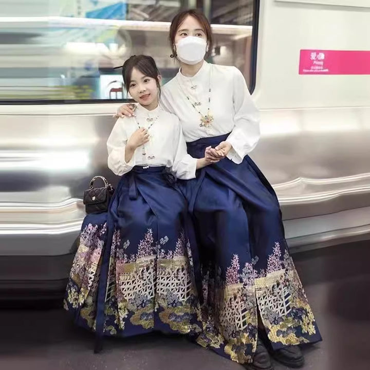 Mother-Daughter Ma Mian Skirt Set – Traditional Chinese Style, High-End New Oriental Aesthetic, Kids & Adults Matching Hanfu