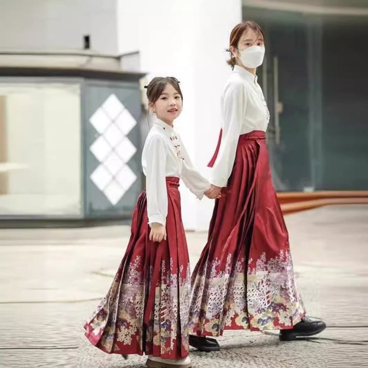 Mother-Daughter Ma Mian Skirt Set – Traditional Chinese Style, High-End New Oriental Aesthetic, Kids & Adults Matching Hanfu