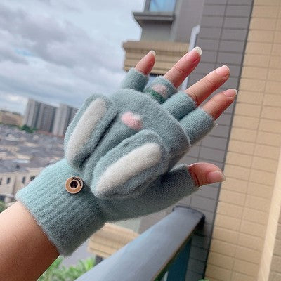 Manoplas de conejo convertibles, gruesas y cálidas para niños: guantes de equitación de invierno