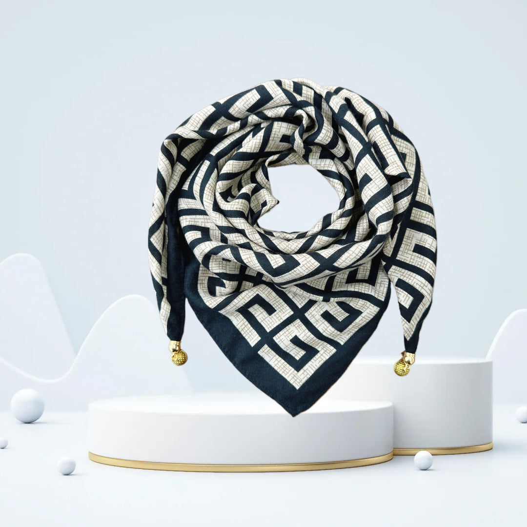 Vintage Print Magnetic Buckle Triangle Scarf – Elegant Lightweight Neck Scarf